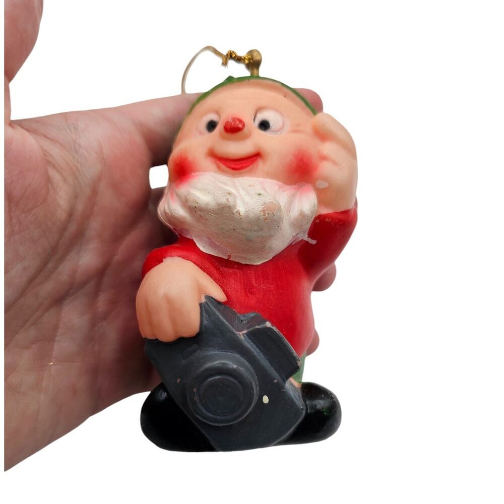 Vintage 1960s Plastic Christmas Ornament Santa Elf w/ Camera Blow Mold Style